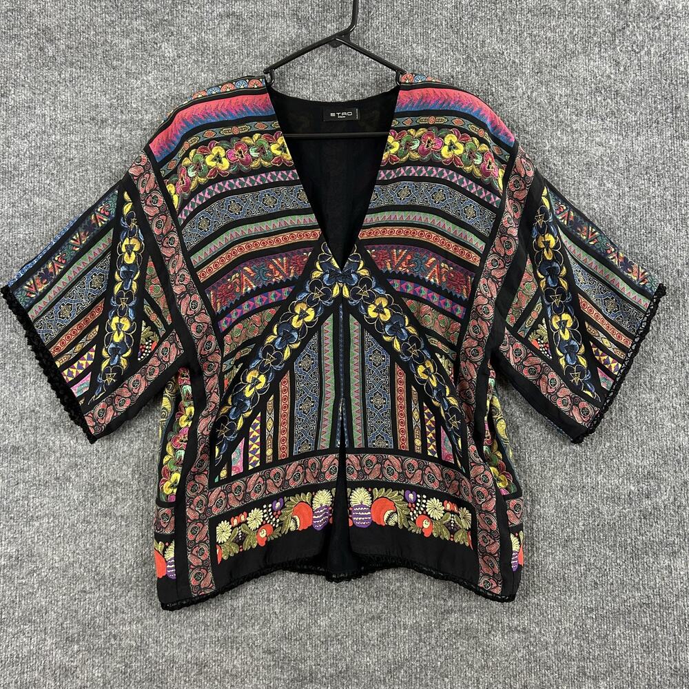 Etro Blouse 50 Silk Kimono Top Multicolor Floral Boho Luxury Artsy Quiet Luxury